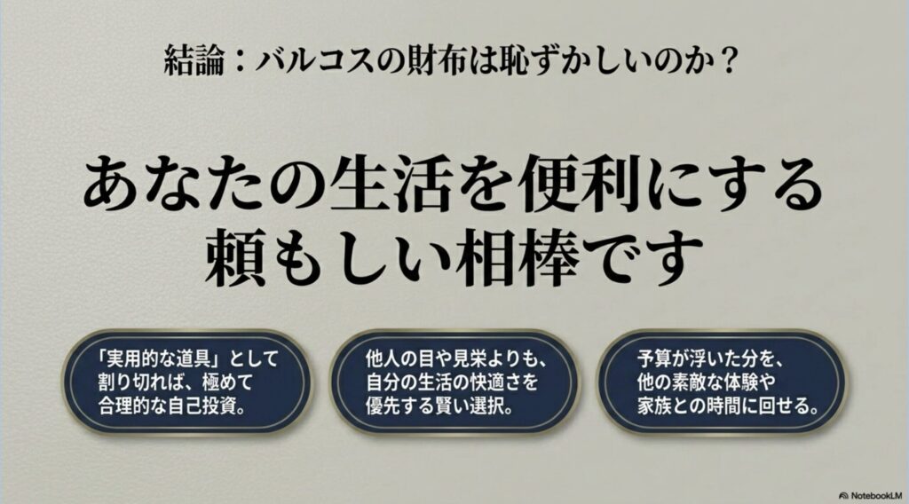 「実用的な道具」として割り切れば極めて合理的な自己投資であり 、自分の生活の快適さを優先する賢い選択であるという結論のまとめ