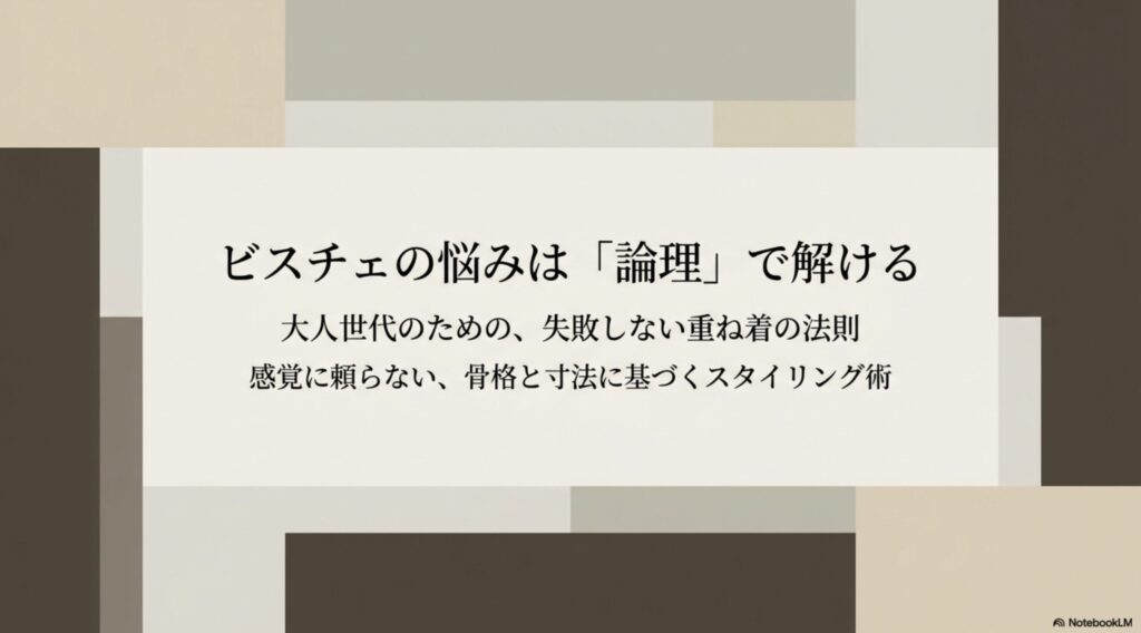 ビスチェの悩みは「論理」で解ける。大人世代のための、失敗しない重ね着の法則。感覚に頼らない、骨格と寸法に基づくスタイリング術。