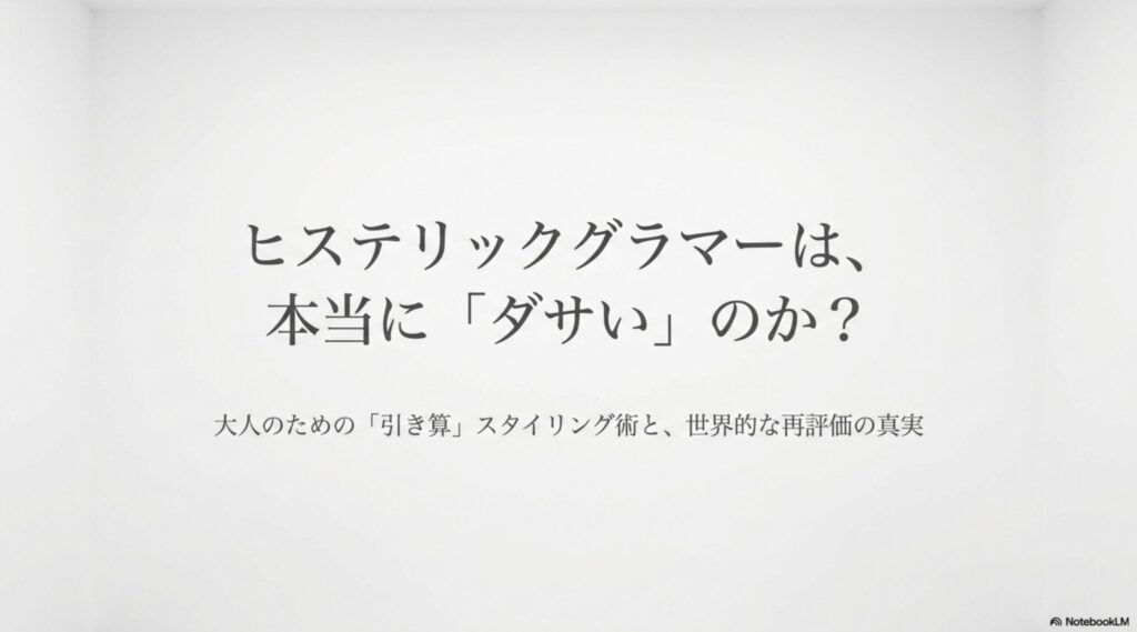 ヒステリックグラマーは本当にダサいのか？大人のための引き算スタイリング術のタイトルスライド