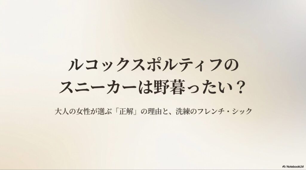 ルコックスポルティフのスニーカーが大人女性に選ばれる理由と、洗練されたフレンチ・シックスタイルを解説するガイドの表紙画像。