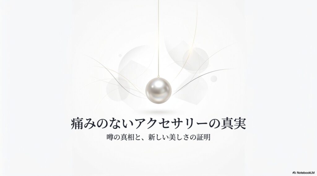 痛みのないアクセサリーの真実と、噂の真相を解説するスライド表紙