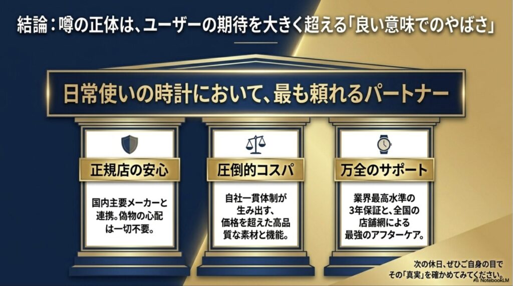 正規店の安心、圧倒的コスパ、万全のサポートというクロックハウスの魅力のまとめ