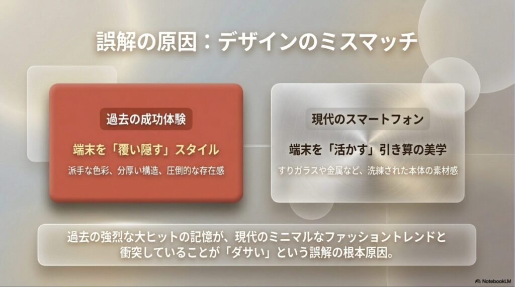過去の端末を「覆い隠す」スタイルと、現代の端末を「活かす」引き算の美学の間に生じているミスマッチの解説