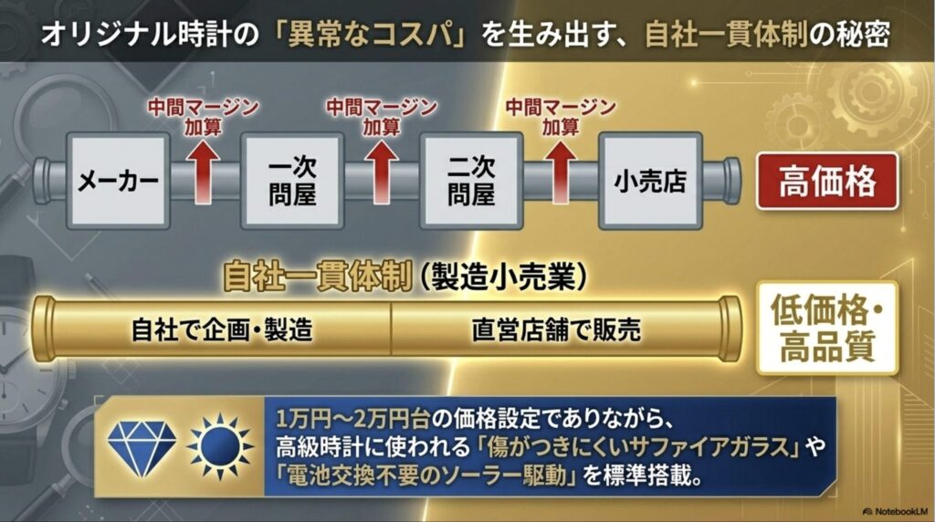 中間マージンをカットし、自社で企画から販売までを一貫して行うSPAモデルによる低価格・高品質の仕組み
