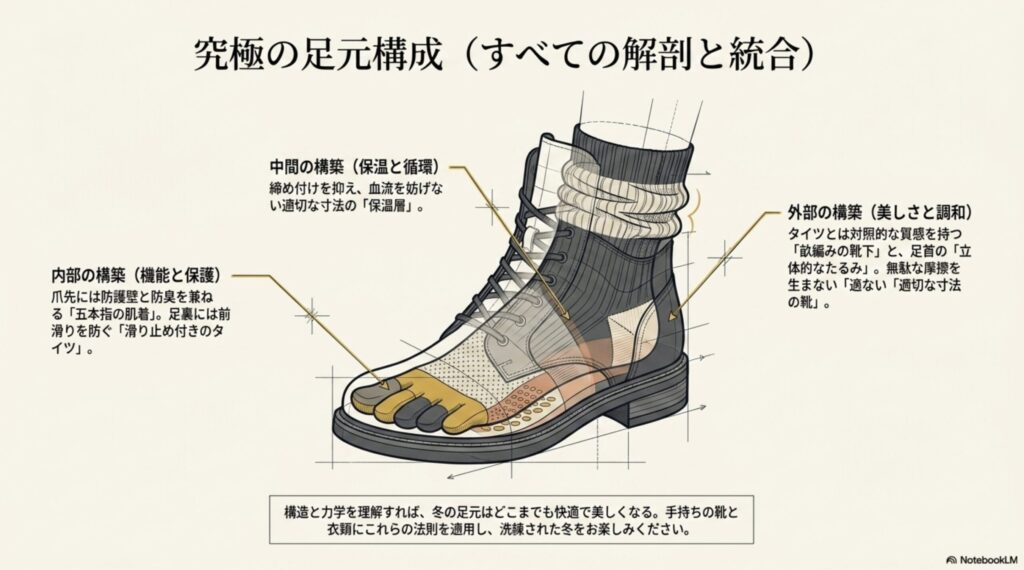 機能・保温・美しさをすべて兼ね備えた、タイツと靴下の究極の重ね履き構成の全体まとめ